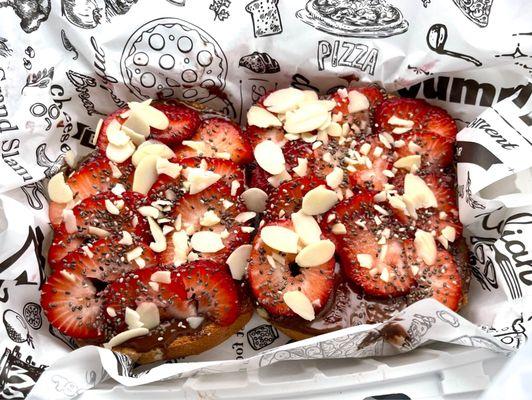 Strawberry, hazelnut butter, almonds, & chia seeds toast