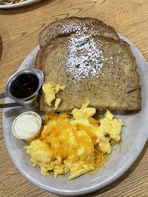 French Toast w/ scrambled eggs (added cheddar cheese)