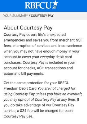 Courtesy pay explanation directly from RBFCU website