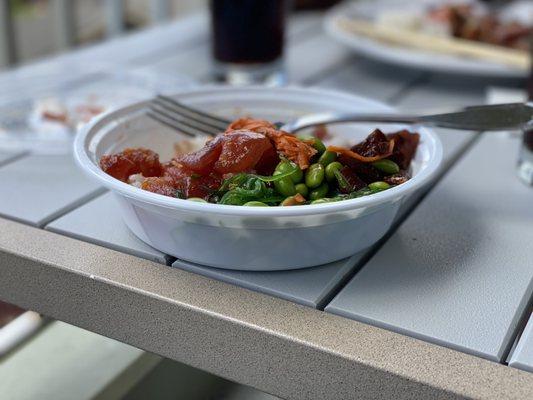 The poke bowl looked so good that I ate half of it before remembering to take a photo