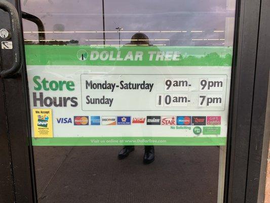 Store Hours as of 8/27/19