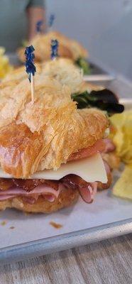 Ham, bacon Swiss on a croissant