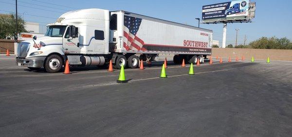 Trucks and setup at school.