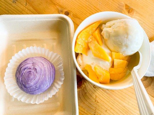 Taro lava cake + coconut ice cream with Mango and sticky rice