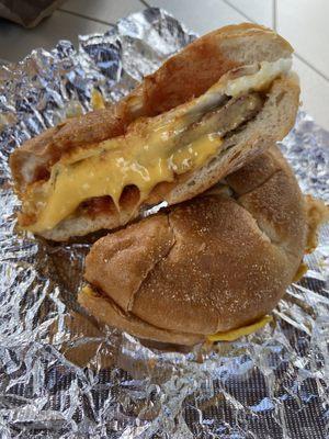 Sausage, egg, and cheese, on a roll! Delicious!