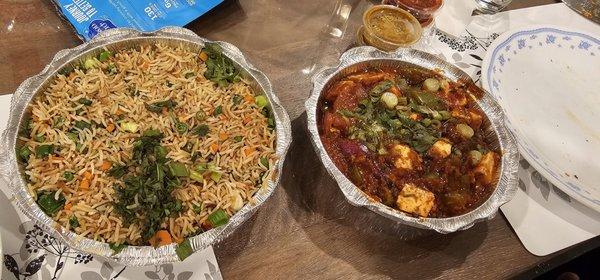 Veg fried rice and paneer chili-spicy good