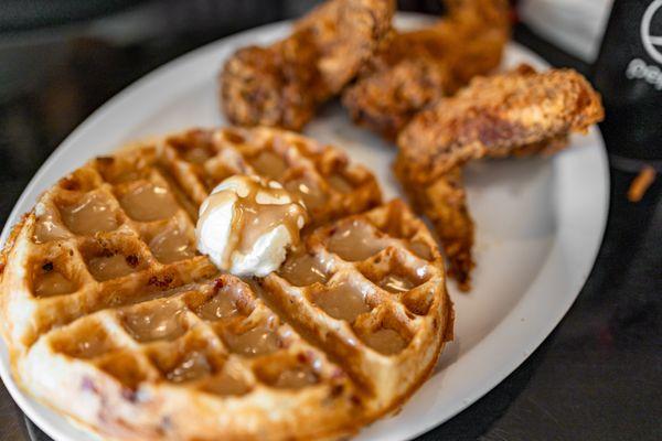 Chicken & Waffles w/ Maple Bacon ($19 + $1/maple bacon)