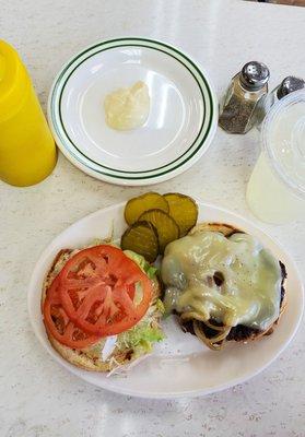 Swiss cheeseburger. Lemonade. Yummy.