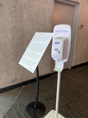 Hand sanitizer inside the main lobby