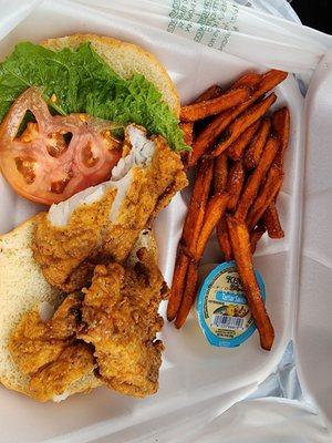 Fresh snapper sandwich & sweet potato fries - real food