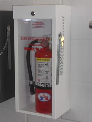 Great selection of cabinets and extinguishers on display in the office.