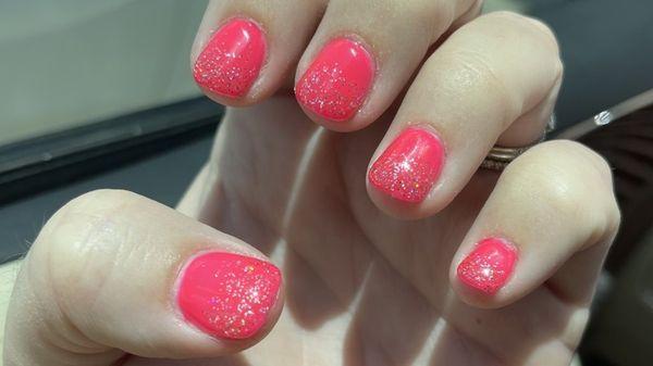 Ombré glitter hot pink nails