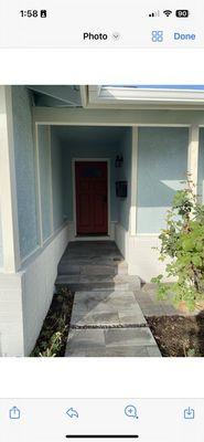 Frond door paint job, stucco patch and pavers