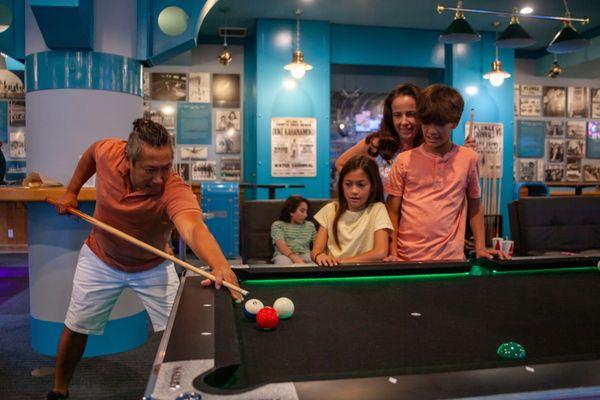 Pool tables Beer, tvs, and good times at the Captain's Game Deck inside Neptune's Kingdom at the Santa Cruz Beach Boardwalk