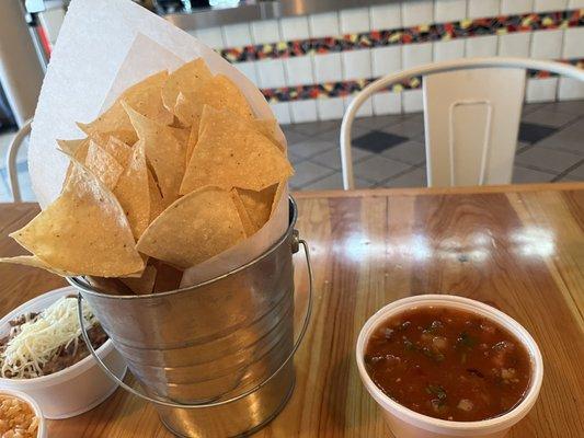 Freshly made chips and salsa.