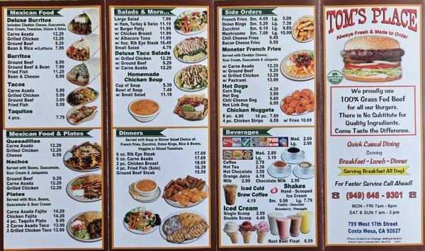 Menu - Mexican specialties