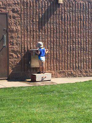 Water fountain near restrooms.