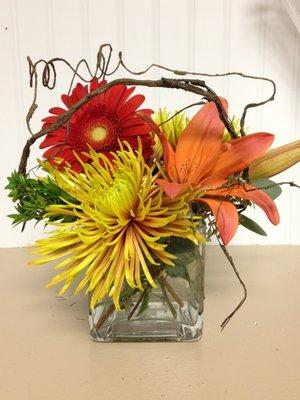 Fall cube vase arrangement with vine