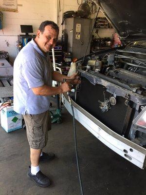 Tony installing a New A/C Condenser ... this summer heat is sizzling any problem with your A/C ?? Come on by Tony's your guy ..