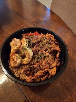 Grilled shrimp and pork combo bowl