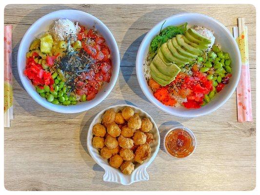 Regular Poke Bowls plus Popcorn Chicken. So good!