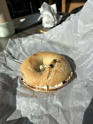 Blueberry bagel and cream cheese