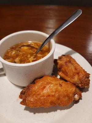 Two standouts here: hot and sour soup and big, super crispy, juicy wings.