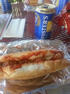 Perfect lunch for a Saturday.  Meatball sub and a tall boy