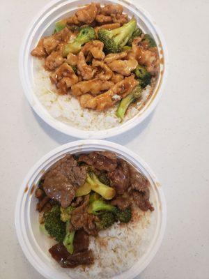 Chicken and broccoli, beef and broccoli