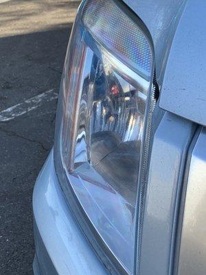 A closer look at clarity and finish of repaired headlamp restoration.