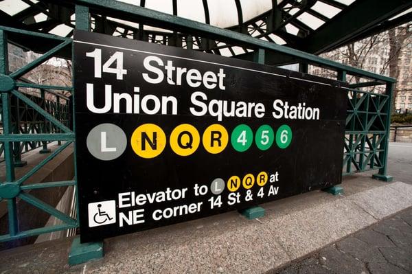 The 14th Street Union Square stop is the closest. Exiting by the NQR platform gets you to our offices quickest.