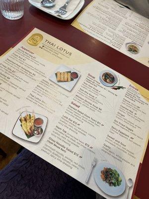 Front side of menu