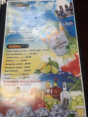 Menu - drinks