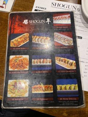 Sushi roll menu