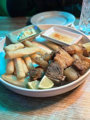 Appetizer pork belly n yuka plant sticks