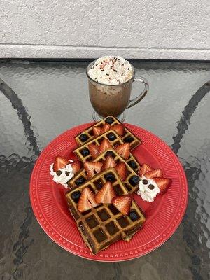 Protein waffles with low calorie 1g of sugar mocha latte