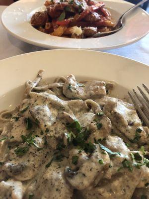 Penne with sausages and peppers Veal with truffle cream and pasta