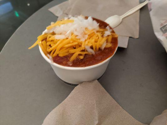 Chili, heavy on the Louisiana hot sauce