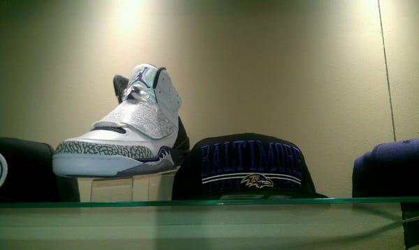 Purple Baltimore hat and Jordans set