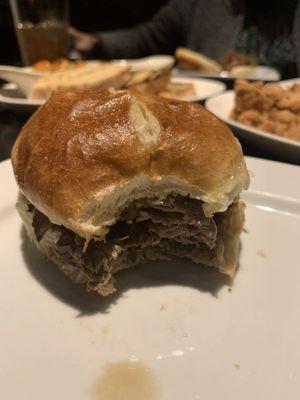 Roast beef slider. You can't go wrong here! Large, the bun was good, the beef was tender.