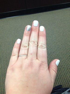 Great manicure. Silver and white.