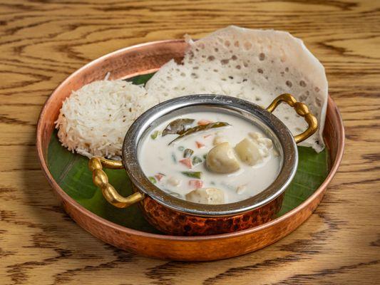 KERALA STYLE VEG STEW

Mixed vegetables, coconut milk, appam. (an all-time best seller at Paragon in Kochi