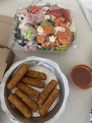 Best!!! Mozzarella marinara sticks and Antipasto salad