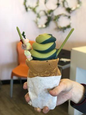 Cookie Monster and Matcha swirl in fish cone