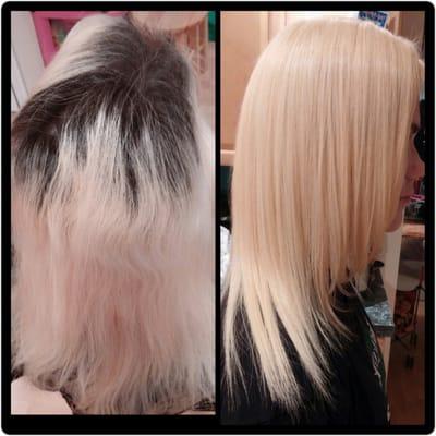 Double process blonde and brazillian blow out done by Jennifer at John Martin.