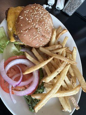 MCO Legend burger with American Cheese and Bourbon sauce