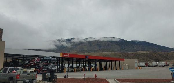 Snow on the mountains nearby