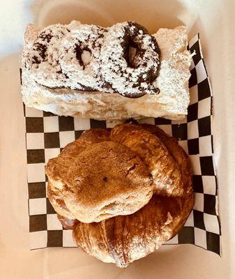 Original puffy and peanut butter and chocolate chip and peanut butter cookie croissant