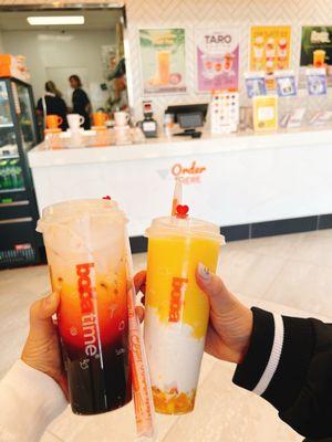 Thai Tea Float and Double Mango Smoothie with Coconut Pudding!