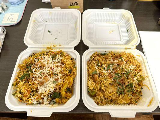 veggie biryani and chicken biryani